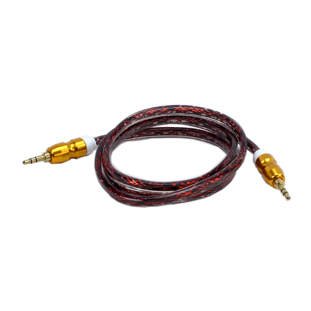 Auxiliary MUSIC Cable 3.5mm to 3.5mm Heavy Duty Braided Wire (Dark Red)